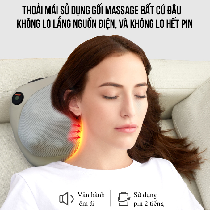 Gối massage hồng ngoại trị liệu đau vai cổ lưng Shiatsu Fuki FK-568E (Pin sạc)